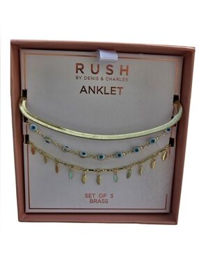 Rush by Denis & Charles - NEW Brass Anklet Set of 3 Evil Eye Boho Ankle Bracelet